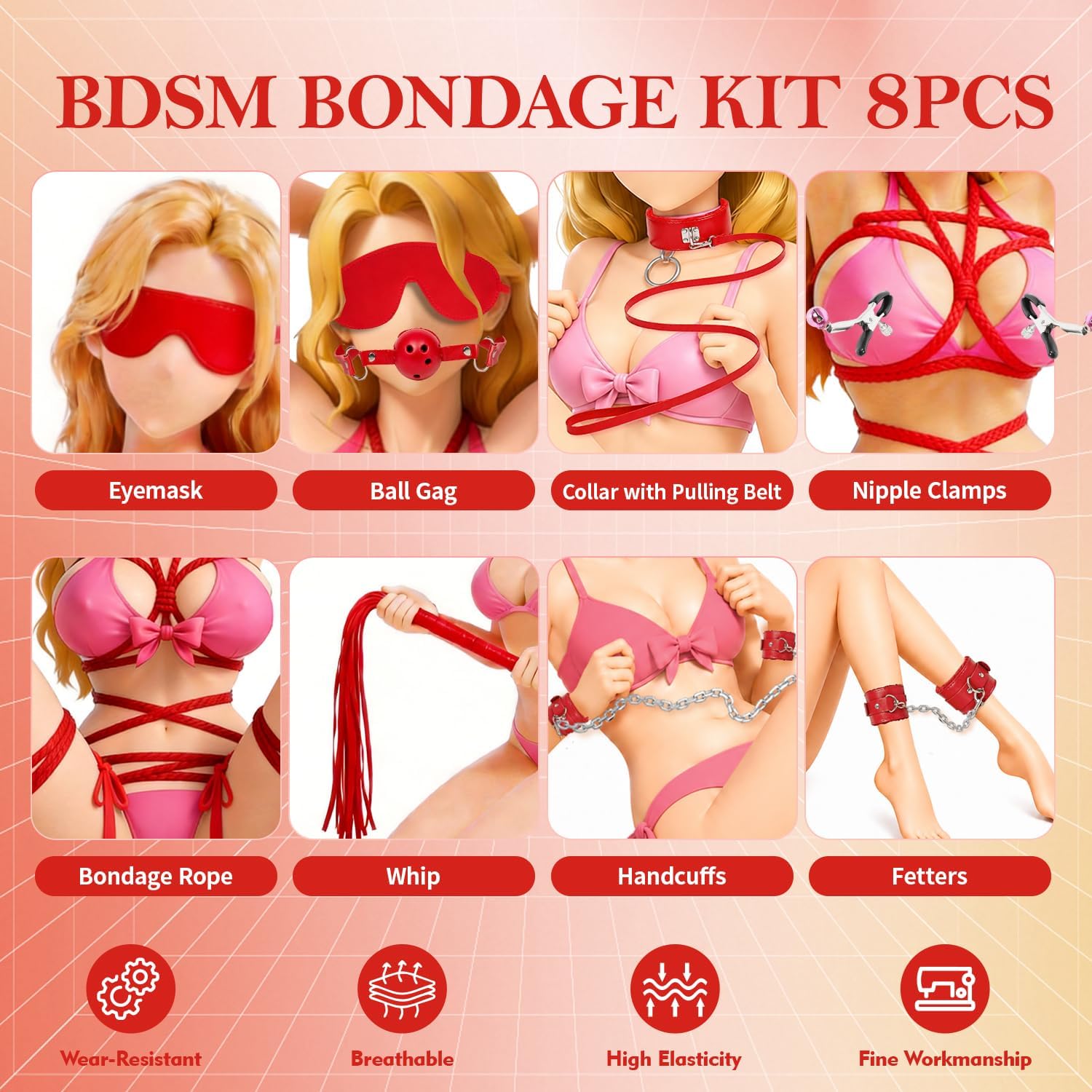 8 PCS BDSM Bondage Kit with Ball Gag thumbnail 2