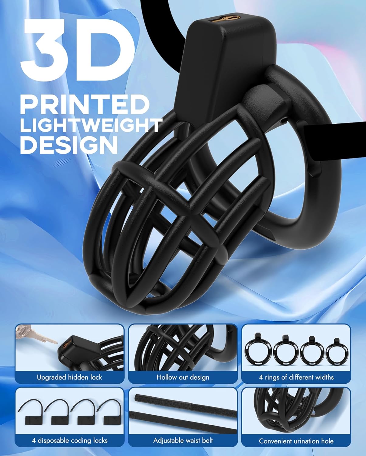 Adjustable Male Chastity Belt with Cock Cage thumbnail 3