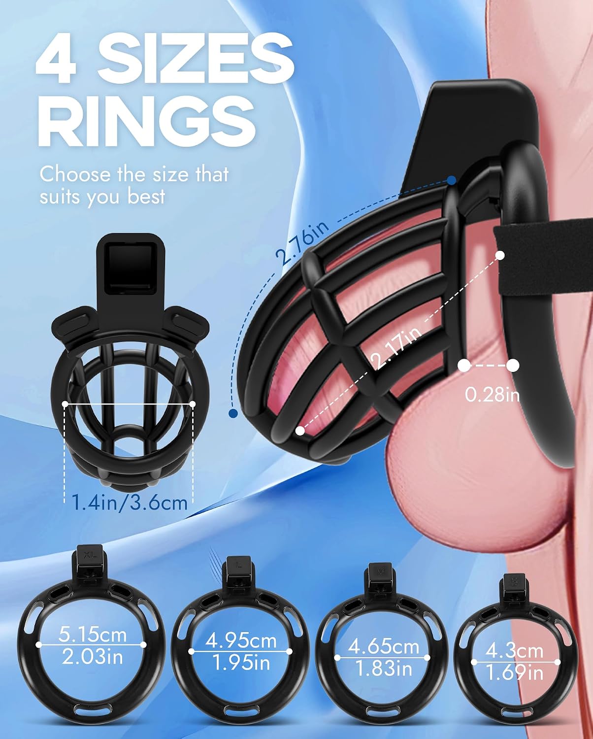 Adjustable Male Chastity Belt with Cock Cage thumbnail 2