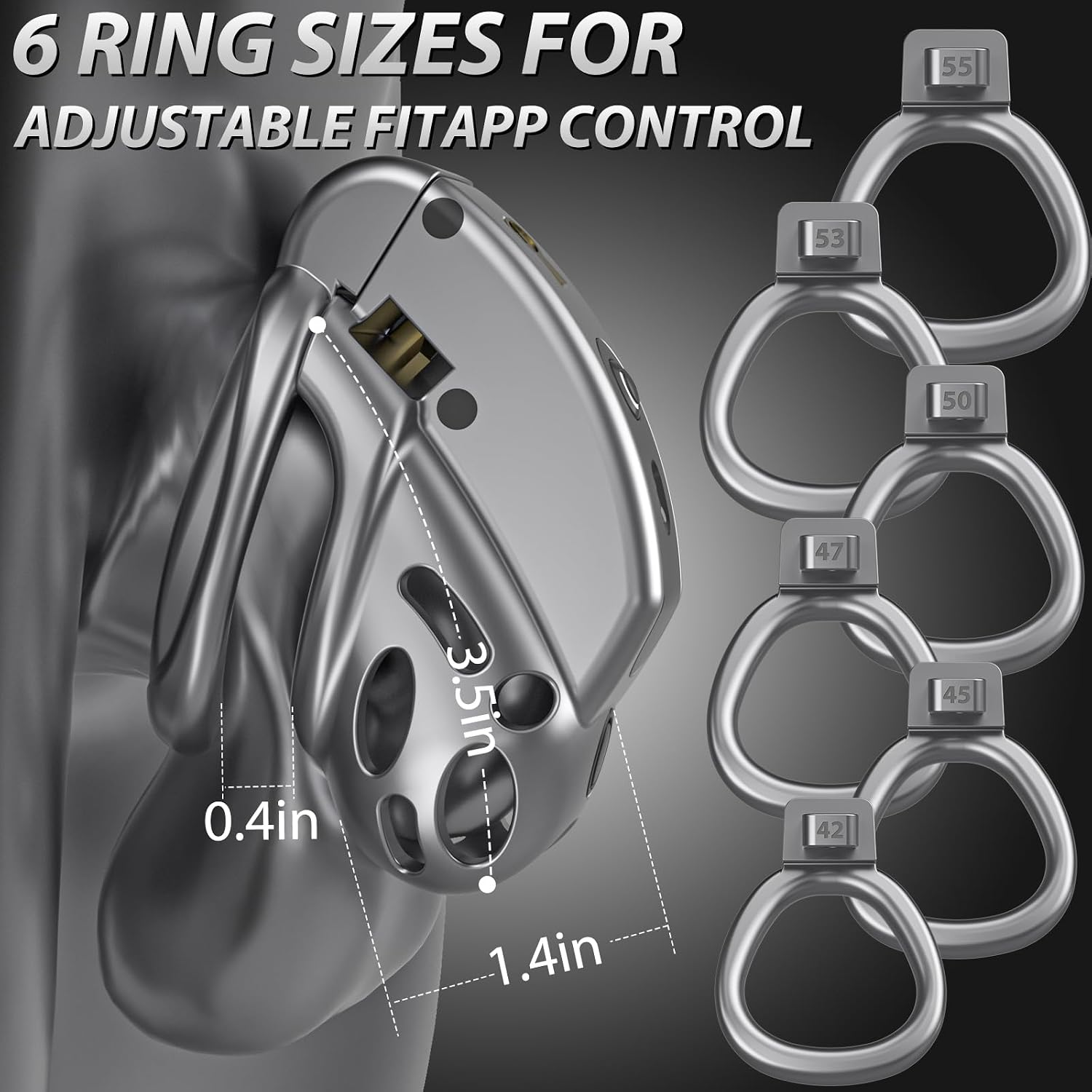 APP Vibrating Chastity Cage with 6 Rings thumbnail 3