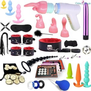32 Piece BDSM Bondage Kit with Vibrator &amp; Restraints