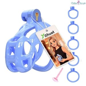 Blue Resin Male Chastity Cage Device with 5 Rings
