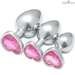 3 Pcs Luxury Heart Metal Anal Plug Set